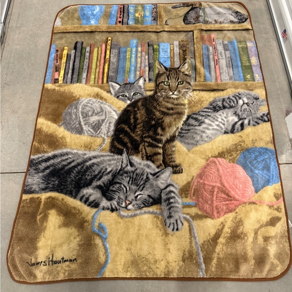 Fleece Blanket Cat Kitten Brown 40x60 vintage - Picture 3 of 5